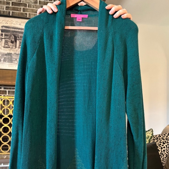 Lilly Pulitzer Tatum Green Metallic Fringe Cardigan - Picture 2 of 5